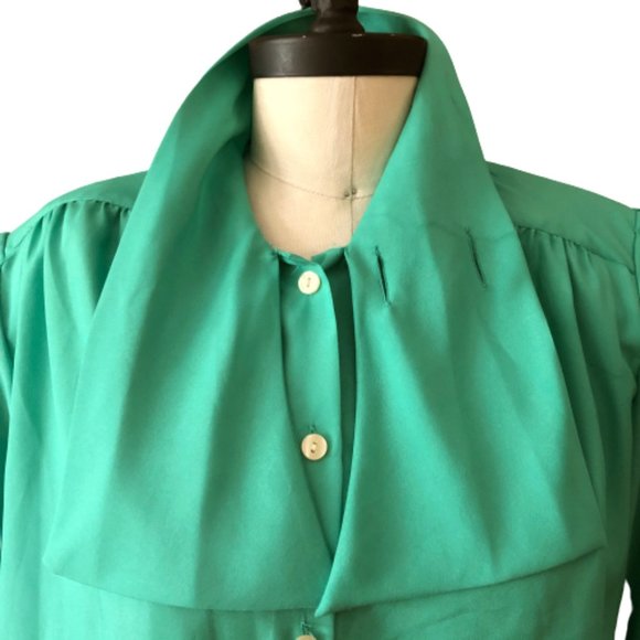 Vintage Turquoise Green PussyBow Blouse Chaus - Picture 8 of 16